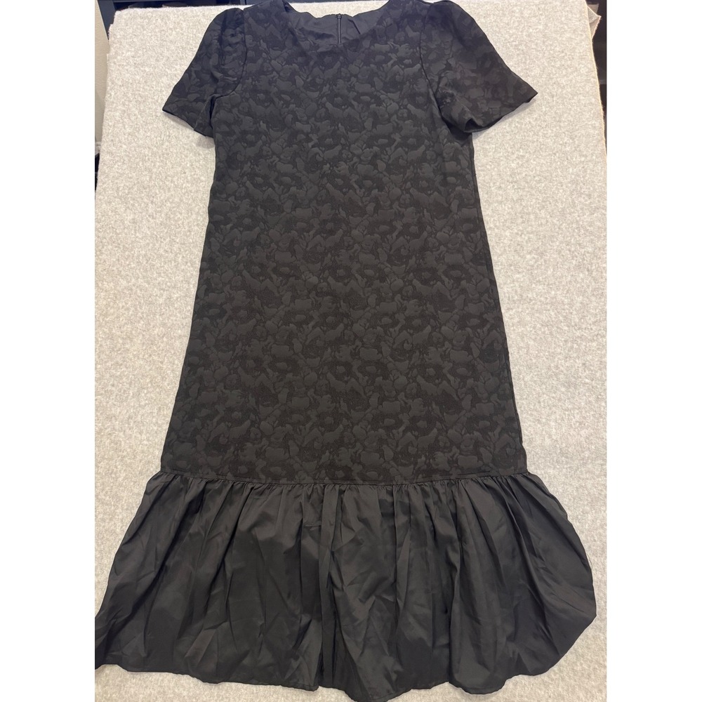 Dazy Black Floral Jacquard Drop Waist Ruffle Hem‎ Midi Dress XL NWT